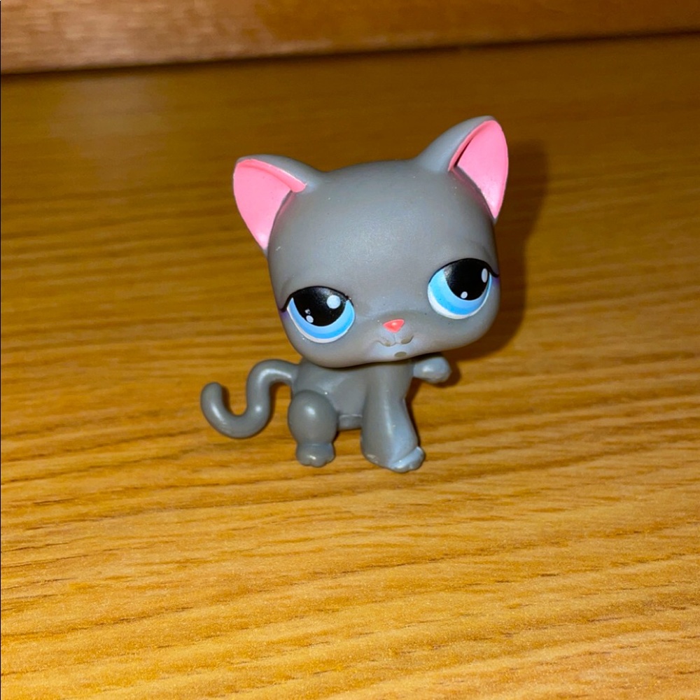 littlest pet shop # 74 retired gray kitten kitty cat with raised paw